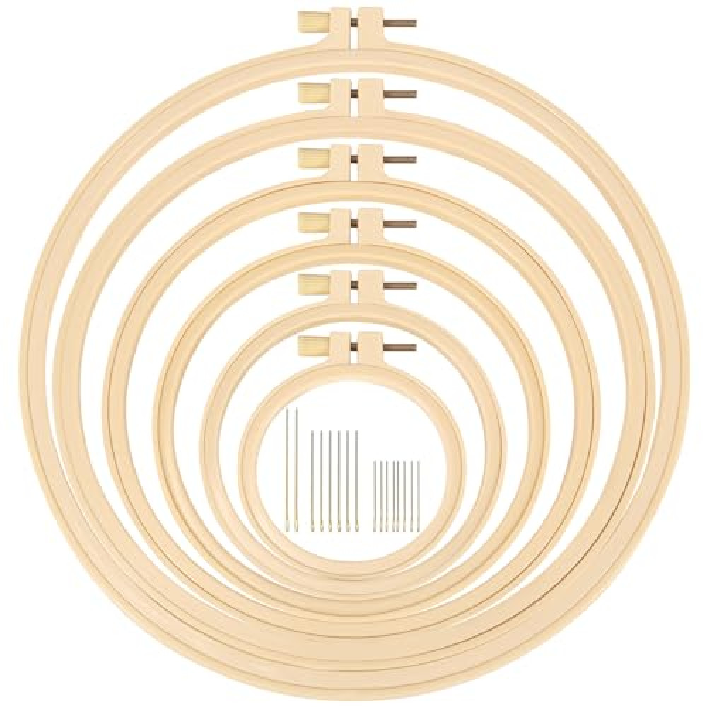 XEmbro 6 Pieces Embroidery Hoop 3.6 to 10.7 inches Plastic Cross Stitch Hoop with 16PCS Needles, Small Embroidery Hoops for Embroidery, Cross Stitch, Craft Sewing, and Decoration Ornaments