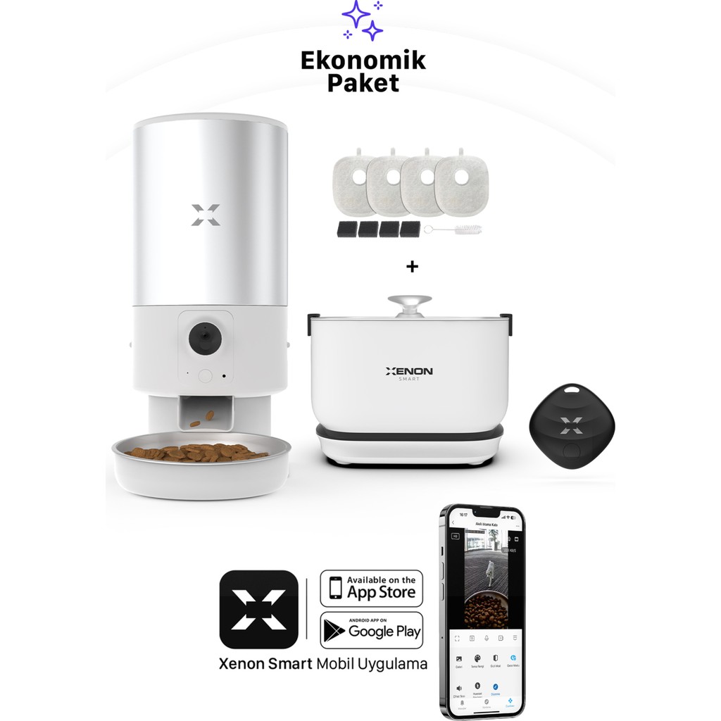 Xenon Smart Akıllı 5lt Hazneli Çelik Mama Kabı Otomatik Şarjlı Su Şelalesi Smart Tag ve Yedek Filtre 4'lü Pet Seti - Beyaz Evcil Hayvan Ürünleri Fiyatı