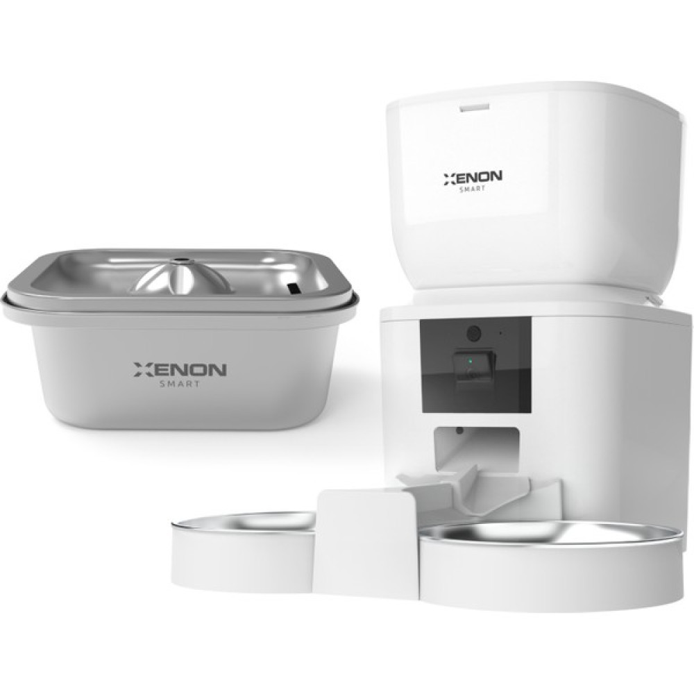 Xenon Smart Akıllı Çift Hazneli Beyaz Mama Kabı Uygulama Kontrollü, Ultra Sessiz Çelik Su Pınarı Seti Evcil Hayvan Ürünleri Fiyatı