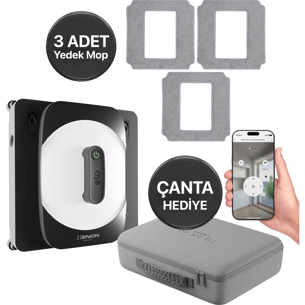 Xenon Smart Elo Cam Temizleme Robotu Ultra Sessiz Mobil Uygulama Kontrollü Kumandalı Pencere Temizlik Robotu X8681 TV Aksesuarları Fiyatı