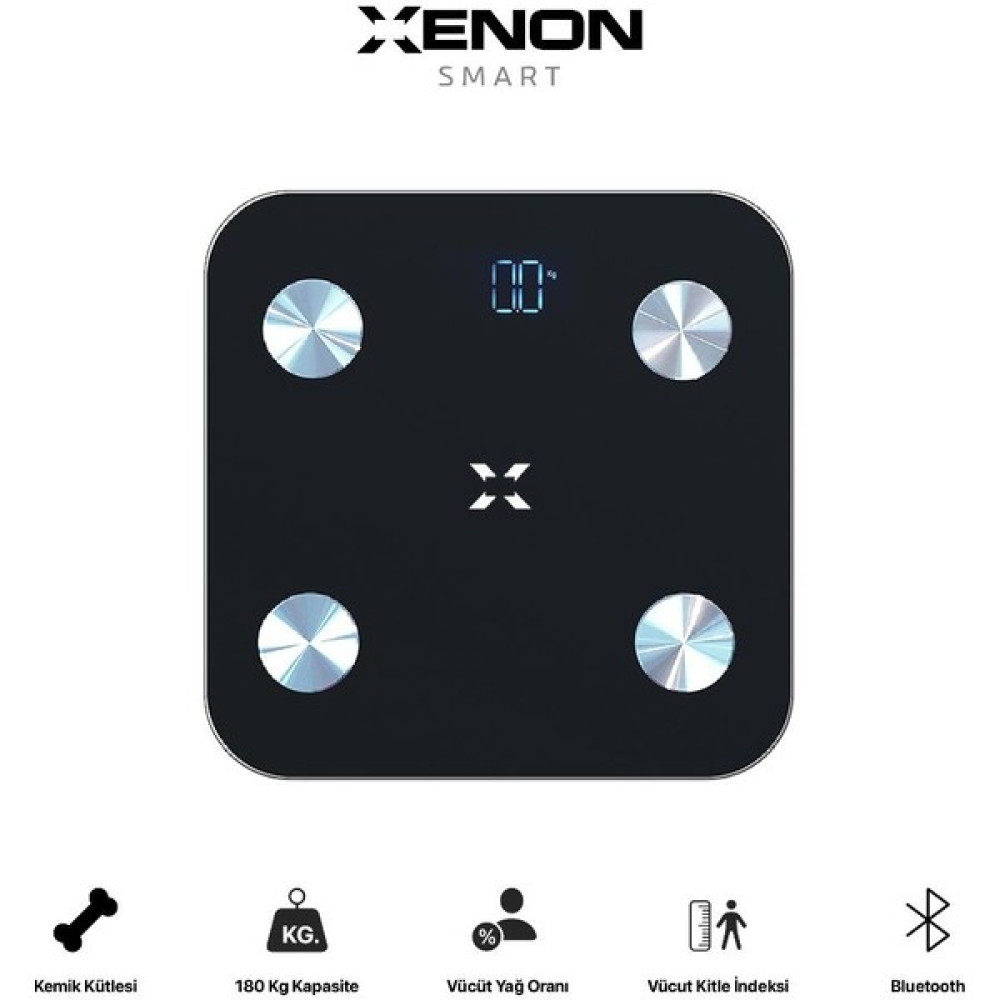 XenonSmart Akıllı Dijital Tartı Baskül Yağ Su Kas Vücut Kitle Endeksi Kilo Ölçer Tartı Bluetooth Bağlantılı - Siyah Baskül & Tartılar Fiyatı