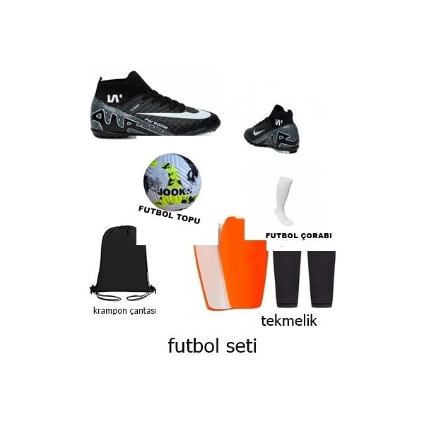 Xeox Profesyonel Çocuk Futbol Seti Siyah Renkli Krampon, Top, Tekmelik, Çorap ve Antrenman Çantası Diğer Fiyatı