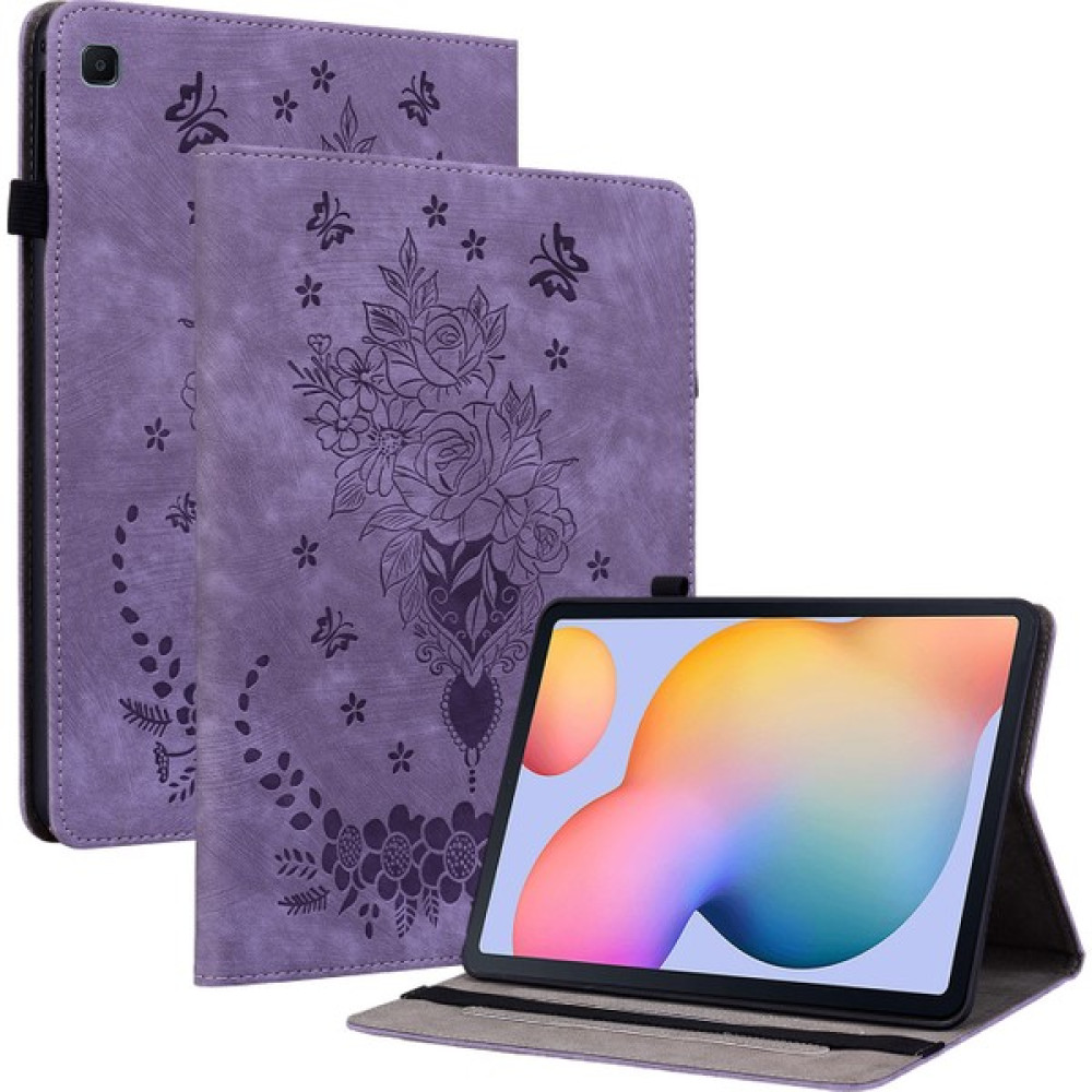 Xfashion Samsung Galaxy Tab S6 Lite / Tab S6 Lite (2022) Kelebek Gül Deri Stand Kılıf Kılıfı Tutucu Tablet Kapak (Yurt Dışından) - Renk - Mor Tablet Kılıfı Fiyatı