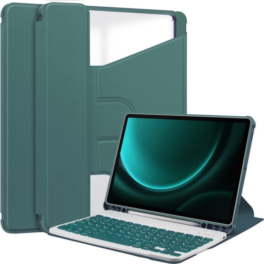 XFashion Samsung Galaxy Tab S9 Fe Plus Bluetooth Klavyeli Döner Stand Tablet Kapağı (Yurt Dışından) - Koyu Yeşil Tablet Kılıfı Fiyatı