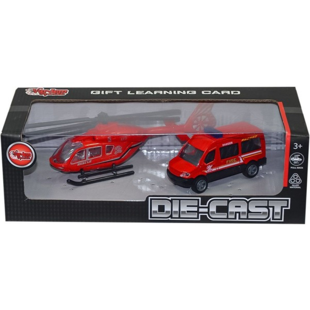 XFD1077 Kutulu Çek Bırak Die-Cast Minibüs ve Helikopter -Vardem Oyuncak Oyuncak Araç Fiyatı