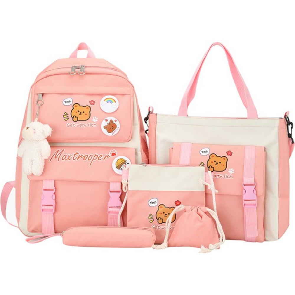 Xgoods 5 Parça/set Büyük Kapasiteli Öğrenci Sırt Çantası (Yurt Dışından) - Pembe Okul Çantası Fiyatı