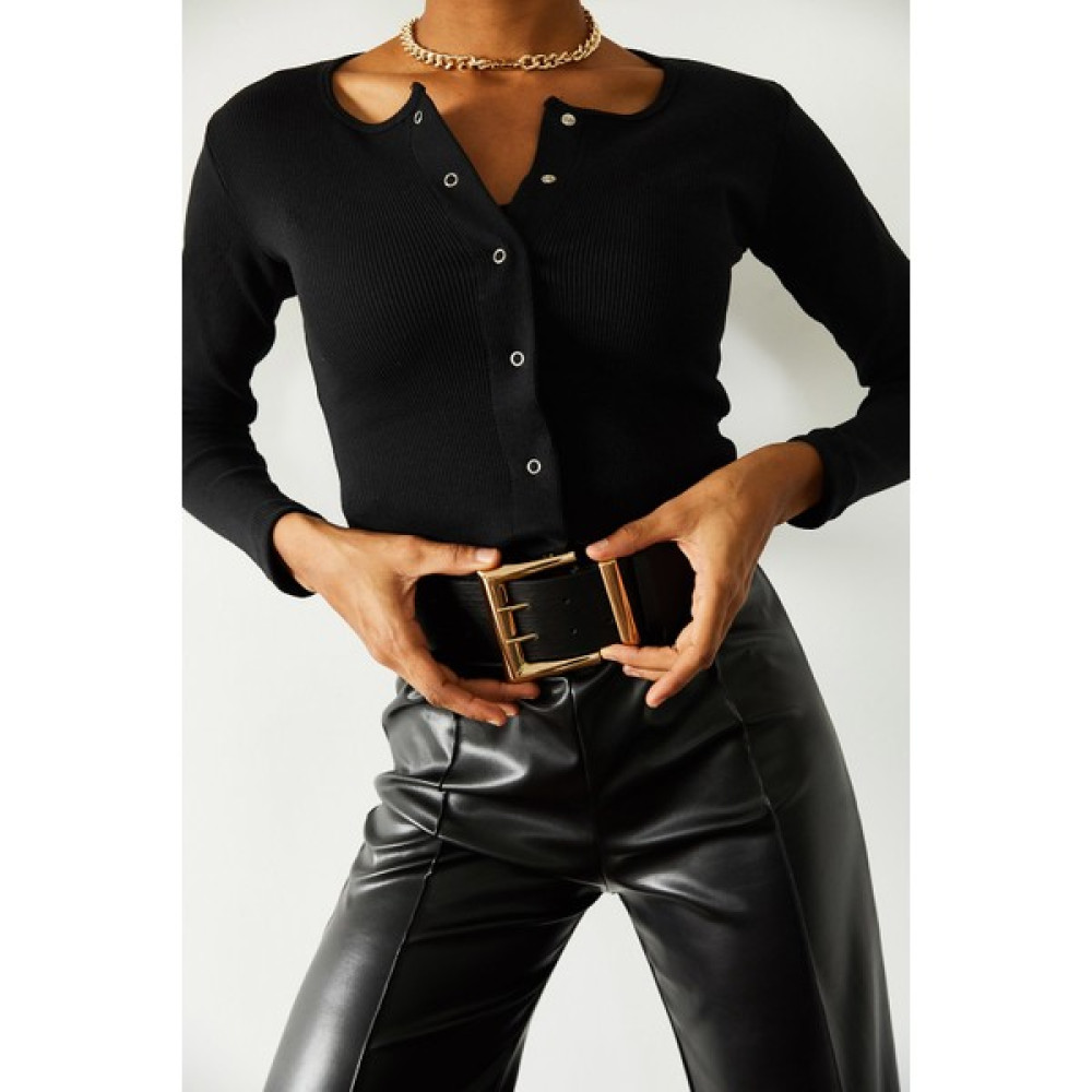 Xhan Siyah Çıtçıtlı Bluz 1KXK3-44694-02 Bluz Fiyatı