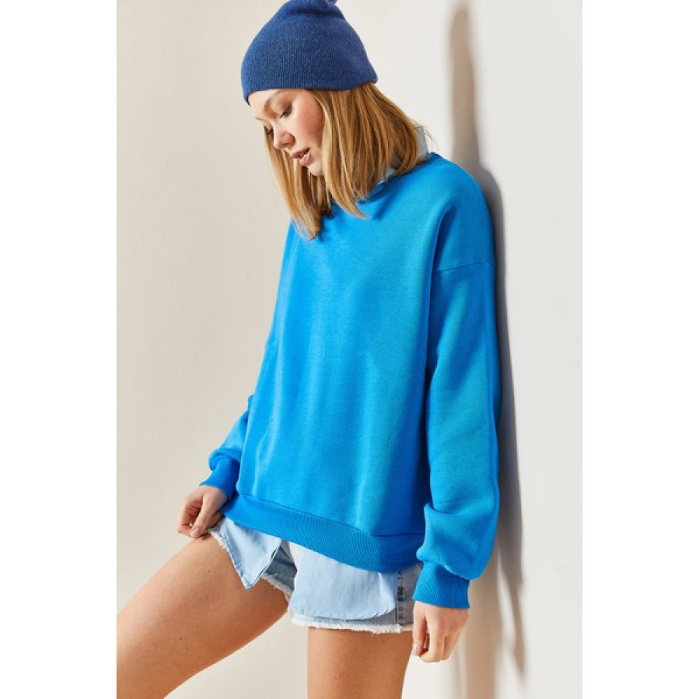 Xhan Turkuaz Bisiklet Şardonlu Oversize Sweatshirt 4KXK8-47743-13 Bayan Sweatshirt Fiyatı