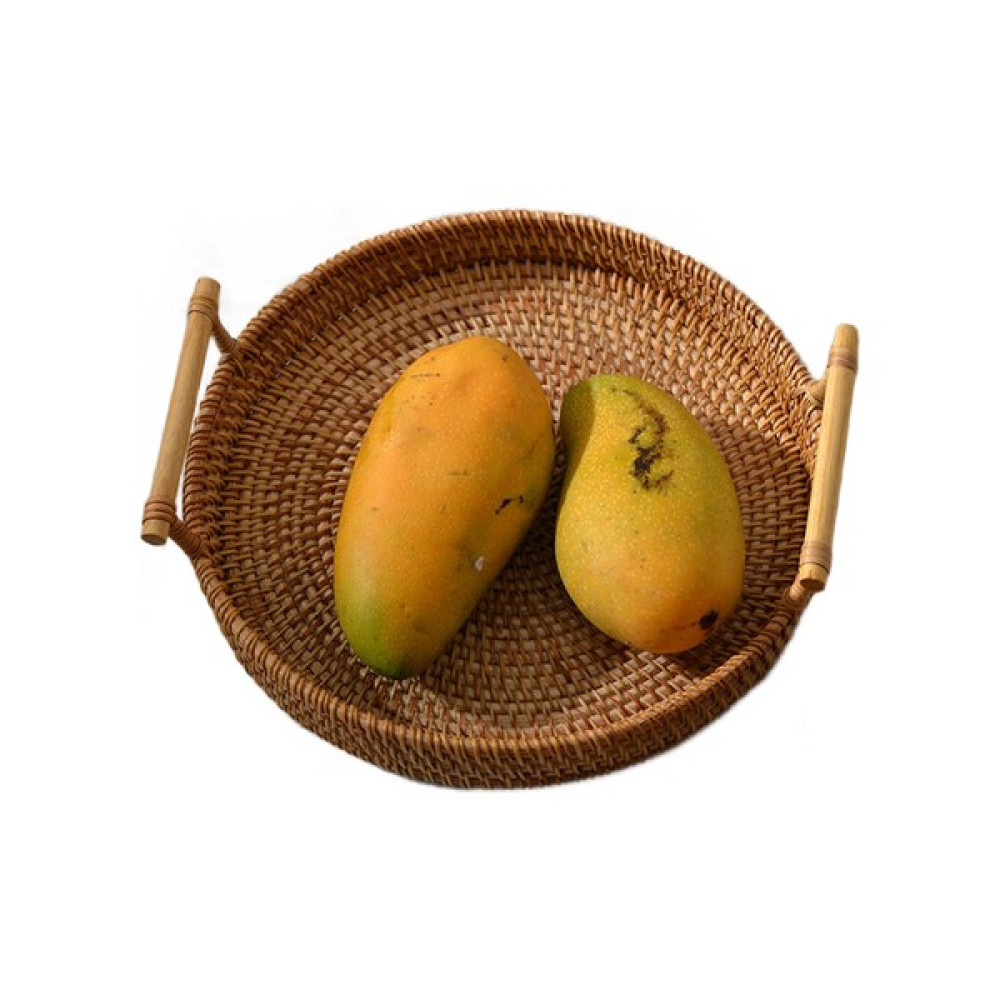 Xhltd Handwoven Rattan Depolama Tepsisi ile Ahşap Kolu Hasır Sepet Breadbasket Gıda Depolama Organizatörleri Çay Tepsileri Piknik Sepeti | Depolama... Mangal & Barbekü Malzemeleri Fiyatı