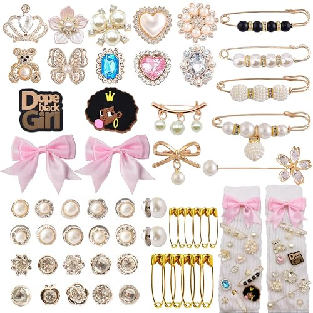 XHYMIA Charms for Socks Safety Pin, 55 Pcs Junk Socks Charms Brooches and Pins for Women Shoe Clothes Hat