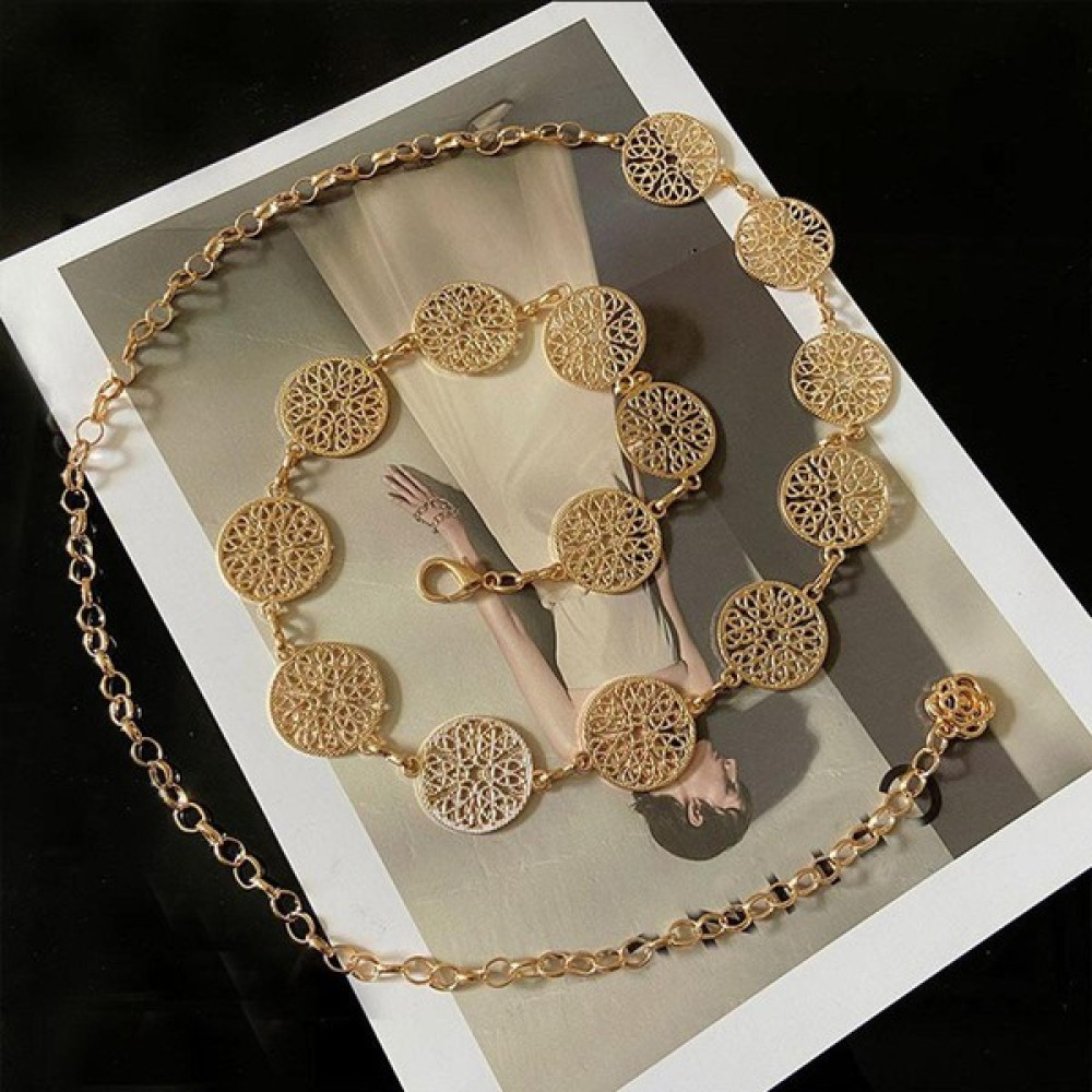 Xiaobaoyu Retro Hollow Out Gesneden Vrouwen Ketting Riem Ronde Metal Verstelbare Dunne Taille Keten Riemen Jurk Broek Decoratieve Broeksbanden Band... Kadın Kemeri Fiyatı