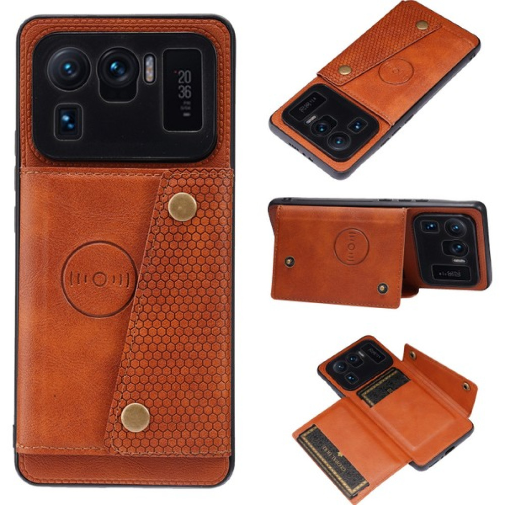 Xiaomi Mi 11 Için Ultra Çift Toka Pu + Tpu Darbeye Dayanıklı Manyetik Koruyucu Kılıf Kart Yuvası ve Tutucu ile (Yurt Dışından) - Açık Kahverengi Cep Telefonu Kılıfı Fiyatı