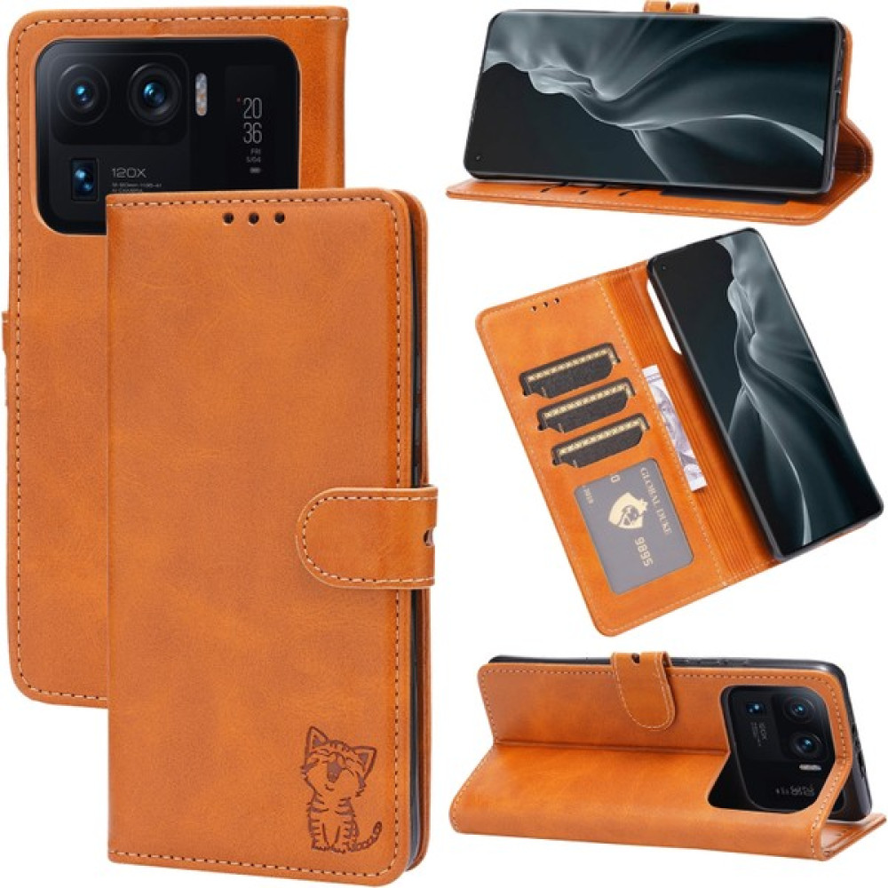 Xiaomi Mi 11 Için Ultra Kabartmalı Mutlu Kedi Desen Tutucu ve Kart Yuvaları ve Cüzdan ile Yatay Çevirme Deri Kılıf (Yurt Dışından) - Kahverengi Cep Telefonu Kılıfı Fiyatı