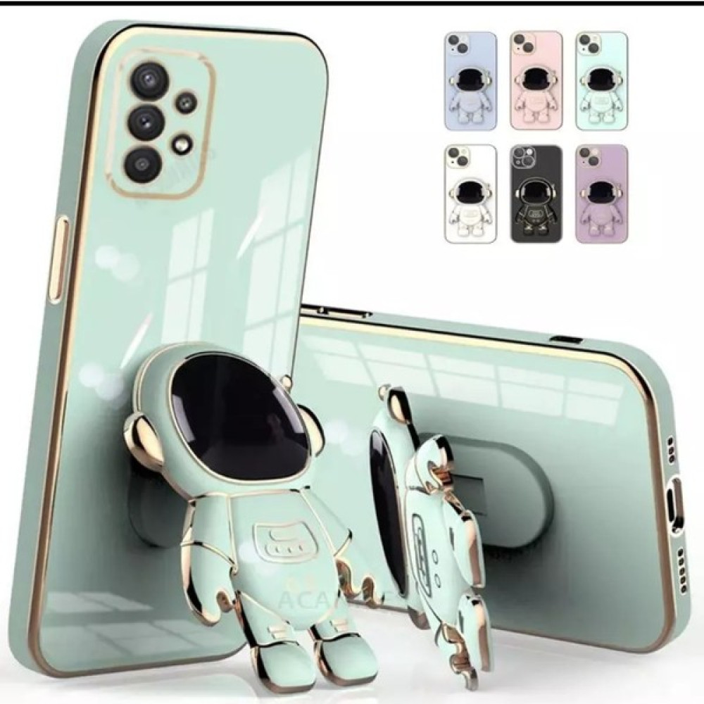 Xiaomi Redmi Note 10 Pro Kılıf Kamera Korumalı Astronot Standlı Sevimli Parlak Gold Kenar - Yeşil Cep Telefonu Kılıfı Fiyatı
