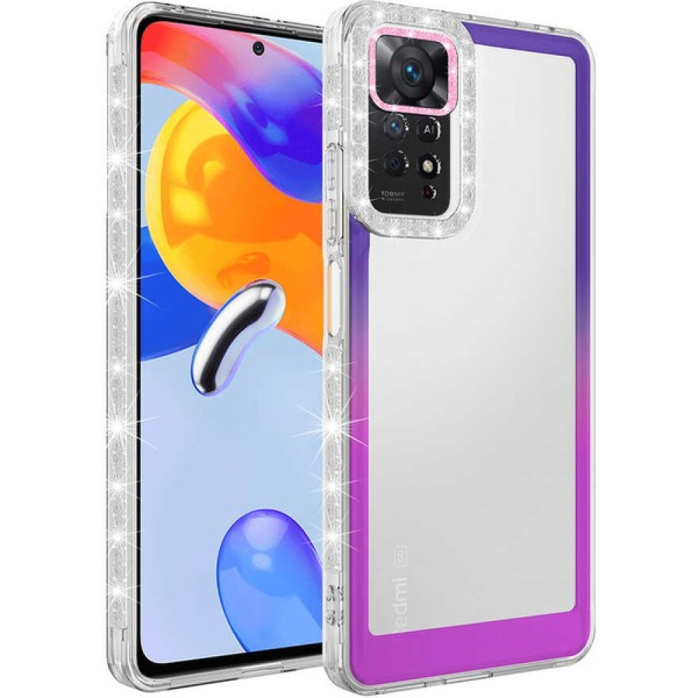 Xiaomi Redmi Note 11 Pro 5g Simli ve Renk Geçiş Tasarımlı Lens Korumalı Silikon Kılıf - Mor - Pembe Cep Telefonu Kılıfı Fiyatı