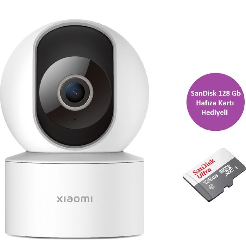 Xiaomi Smart Kamera C200 360° Full Hd 1080P Akıllı Kamera +Sandisk SDSQUNR-128G-GN6MN Microsd - Beyaz Güvenlik Kameraları Fiyatı