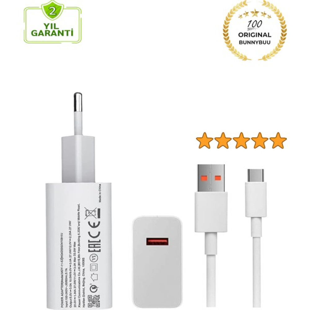 Xiaomi Uyumlu Type C 33w Hızlı Şarj Cihazı Şarj Aleti Kablo + Adaptör Hızlı Turbo Şarj Aleti 5a - Beyaz Bilgisayar Çevirici ve Adaptörü Fiyatı