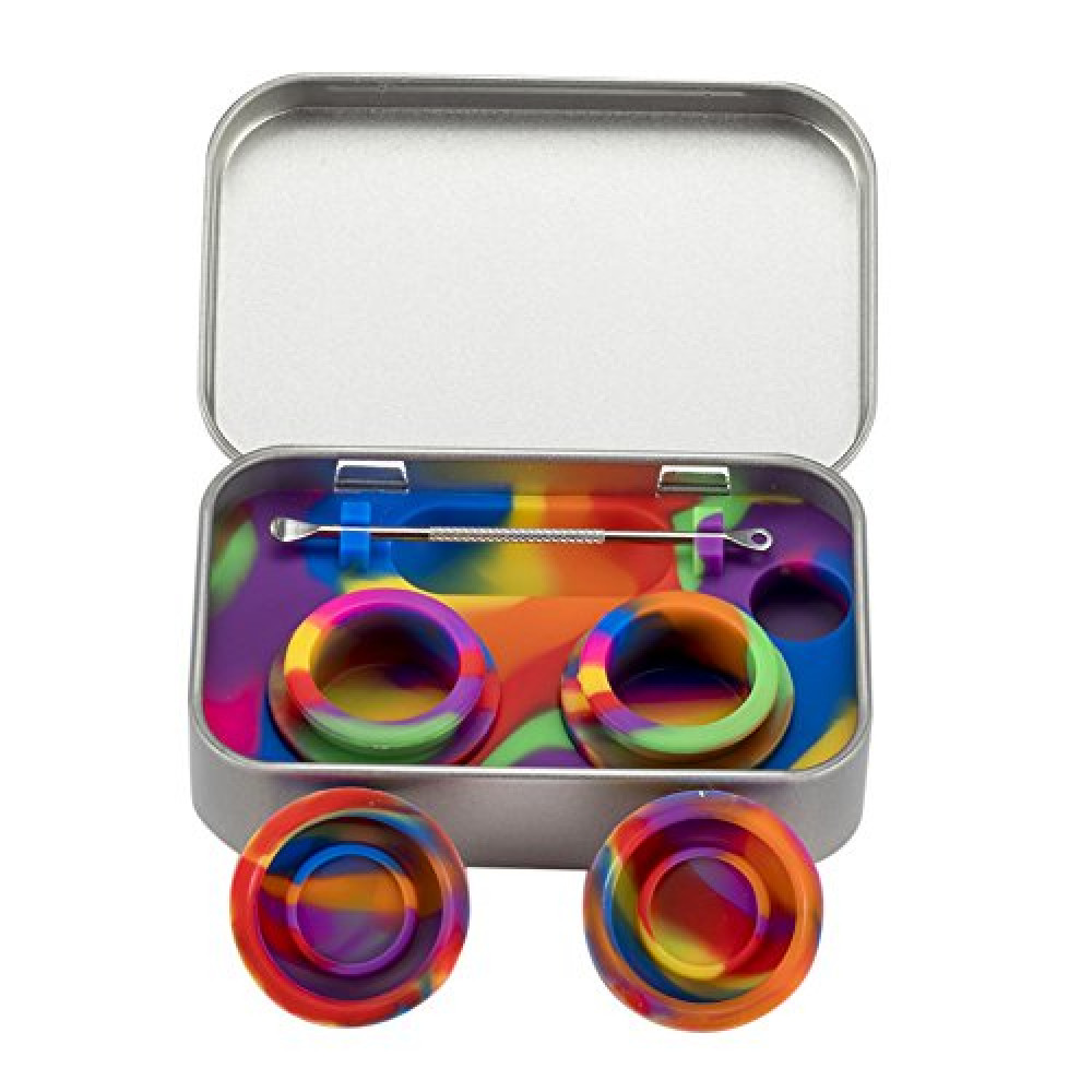 XIFEI portable stainless steel tin box 2-5ml silicone container jars，non-stick storage wax carrying case with extra stainless steel spoons (7 colors) Gold, Jewelry & Accessories Fiyatı