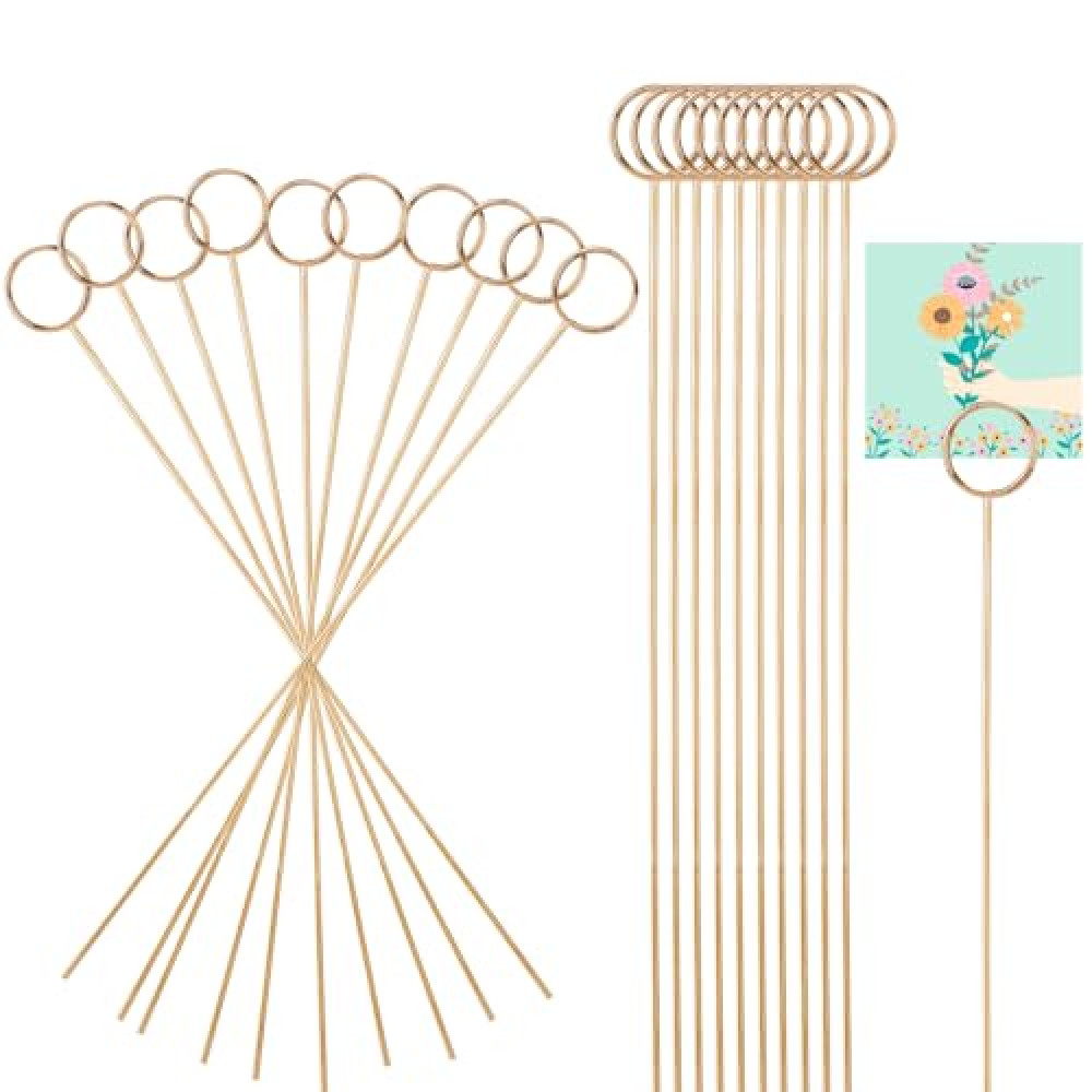 XIHIRCD 20pcs Floral Card Holder Picks, Metal Round Shape Golden Card Holder Gift Card Holder Fancy Flower Pick Clips Flower Bouquet Accessories for Party Wedding Flower Arrangements