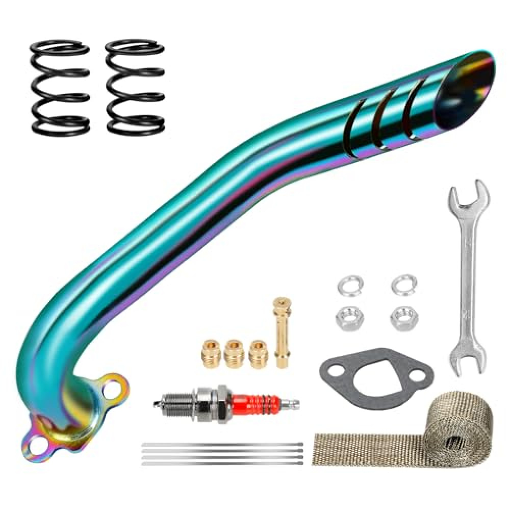 XIKOBY Mini Bike Exhaust Pipe Header Kit Compatible with Predator 212cc 224cc 196cc Non Hemi Coleman CT200U CT200U-EX B200R BT200X KT196 Go Kart Baja MB200 Axis M200 GX160 GX200 Clone Engine Parts