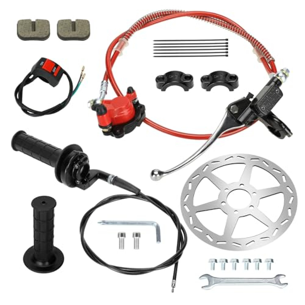 XIKOBY Mini Bike Hydraulic Brake Kit and 7/8'' Throttle Assembly Compatible with Baja DB30 Doodle Bug Blitz Dirt Bug Racer Minibike 97cc 79cc Predator 2.8hp Engine with 180mm Disc Brake Rotor Part