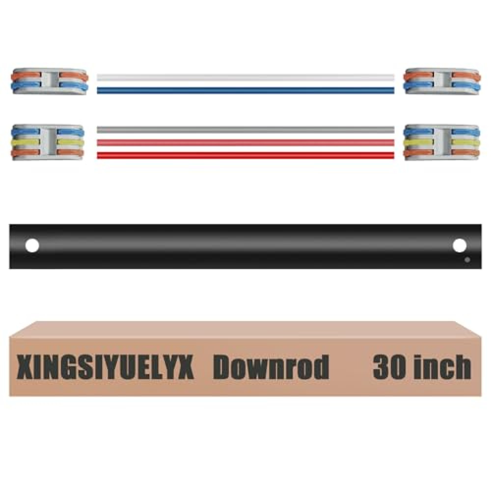XINGSIYUELYX 30" Ceiling Fan Downrod, 【1 Outside Diameter】 Black Extended Downrod, including 4 Wire Connectors and 5 Extension Wires (No Threads)