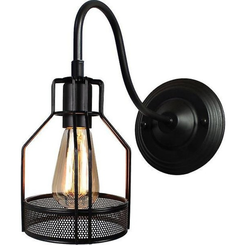 Xinh Vintage LED Duvar Işık Retro Loft Endüstriyel Duvar Lambası Siyah E27 Demir Basit Abajur Kafes Güvenlik Aplik Iç Aydınlatma Armatürü (H) (Yurt... Aplikler Fiyatı