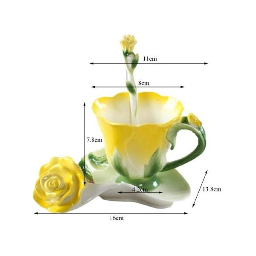 Xinh Yaratıcı Moda 3D Gül Şekli Çiçek Emaye Seramik Kahve Çay Kupası ve Tabağı Kaşık Seti Porselen Su Kupası Sevgililer Günü Hediyesi | Kahve Kupas... Fincan / Bardak / Kahve Takımı Fiyatı