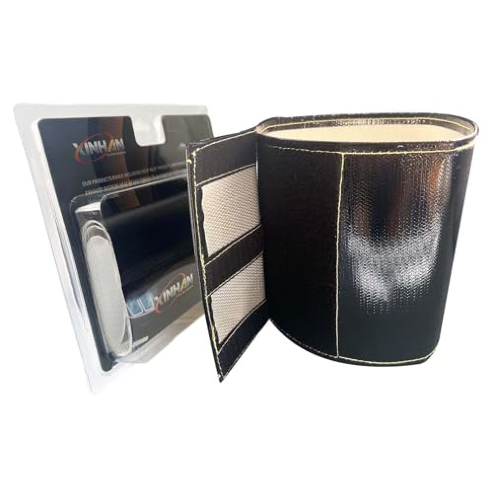 Xinhan (Silver,Black) Aluminum and Fiberglasss Heat Shielding Universal Starter Heat Shield 7 X 24in and 5.5 x 17in Wrap Self Attaching (Black, 7IN x 24IN)
