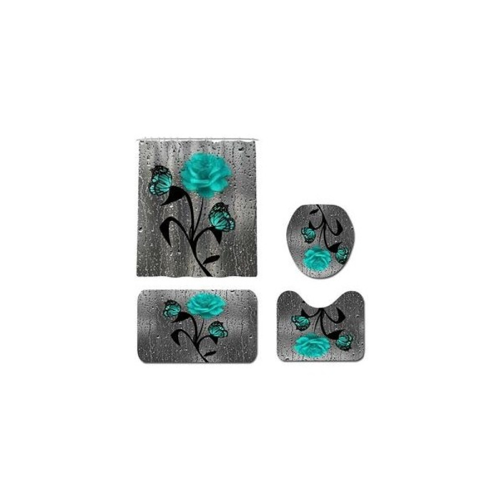 Xinhang 4-Piece Yeşil Kelebek Çiçek Desen Set Su Geçirmez Duş Perdesi Banyo Halı Kapak Tuvalet Kapağı Banyo Mat Halı Kapak Banyo Perde |duş Perdesi... Duş / Banyo Perdesi Fiyatı