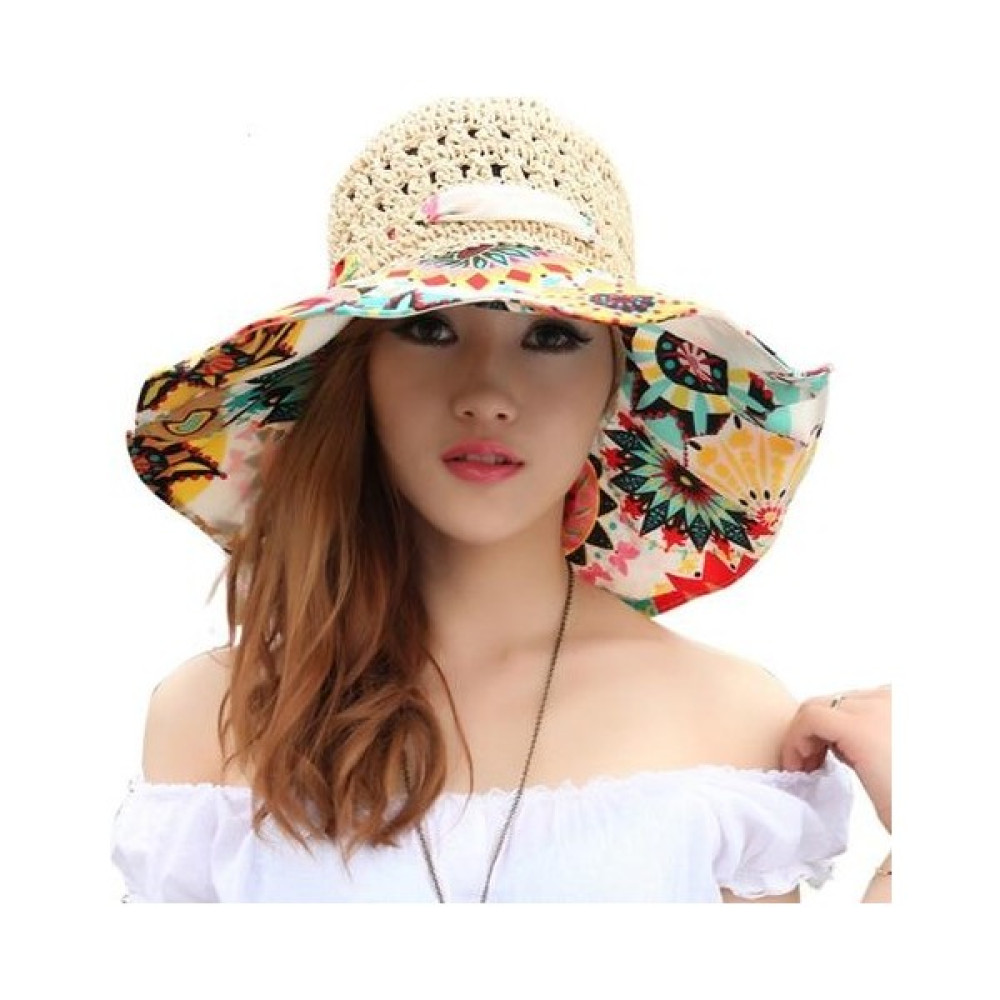 Xinhang Moda Güneş Şapka Kadınlar Için Tatil Plaj Hasır Şapka Kadın Hollow Baskılı Yay Yaz Büyük Brim Şapka Fold Uv Koruma Disket Şapka | Kadın Gün... Kadın Şapkası Fiyatı