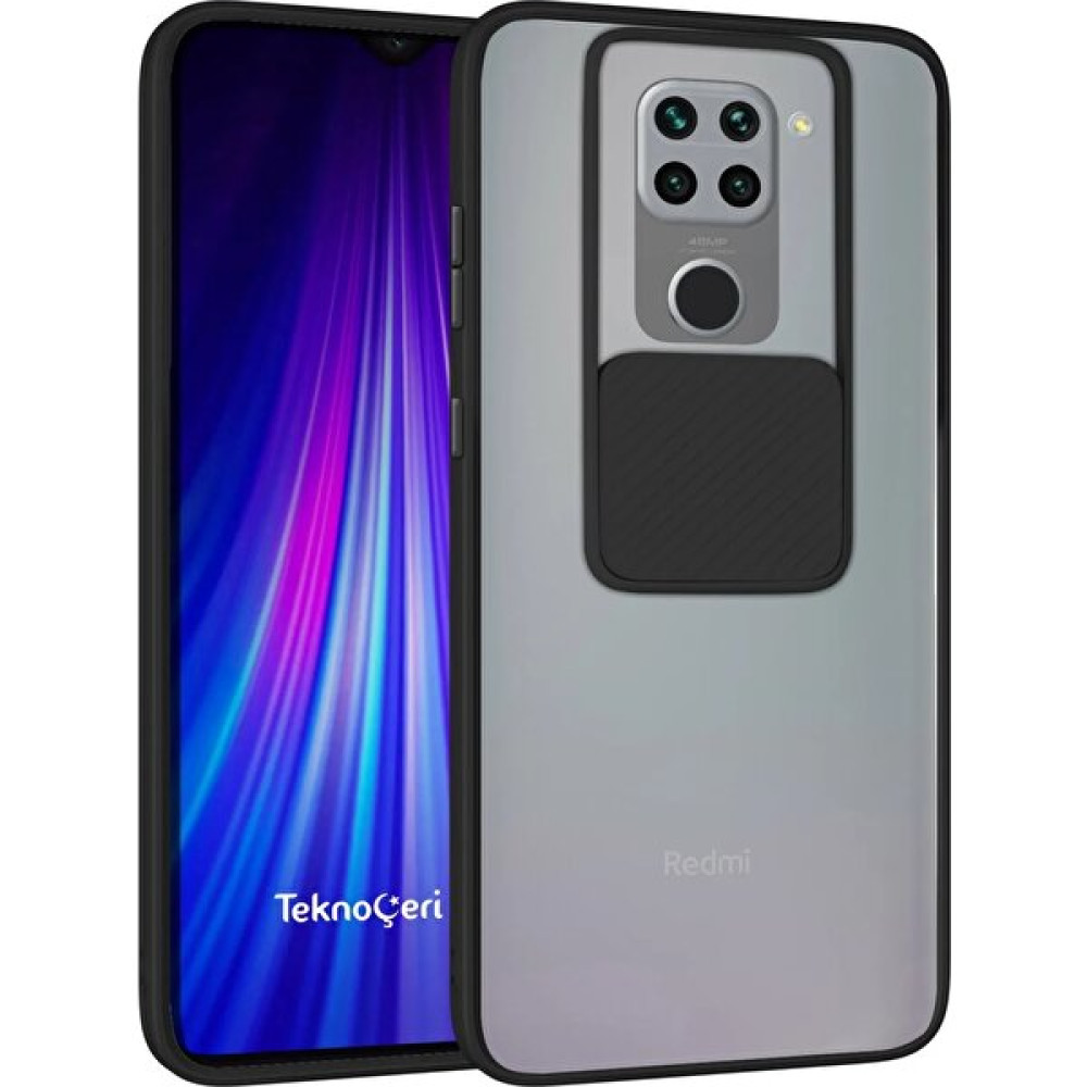 Xioami Redmi Note 9 Sürgülü Kamera Lens Korumalı Kılıf Arkası Yanları Buzlu Mat - Açık Siyah Cep Telefonu Kılıfı Fiyatı