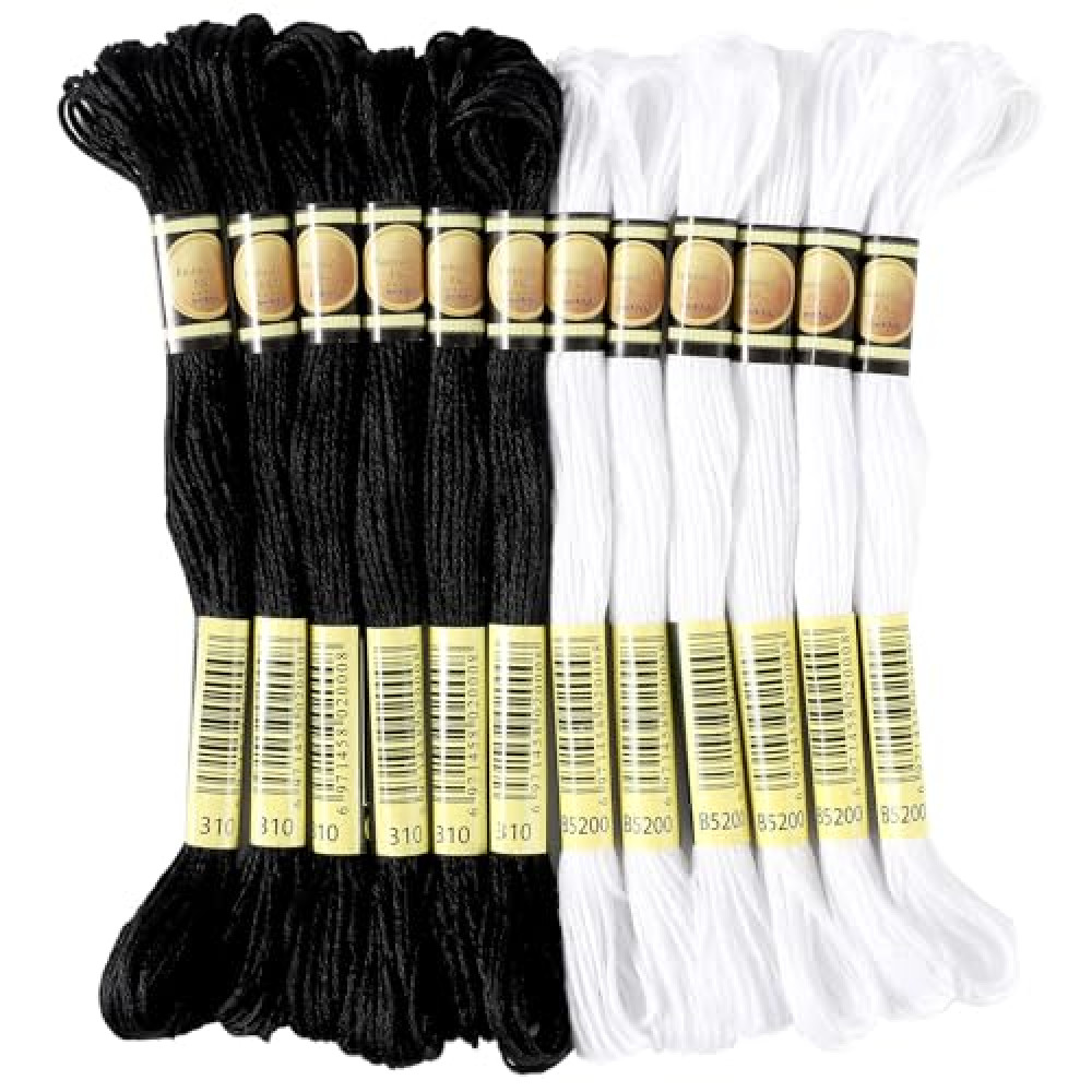 Xiphum 12 Skeins Professional Embroidery Floss, Black and White Embroidery Threads, 8m Embroidery Thread Set for Cross Stitch, Bracelet Friendship and Craft Floss