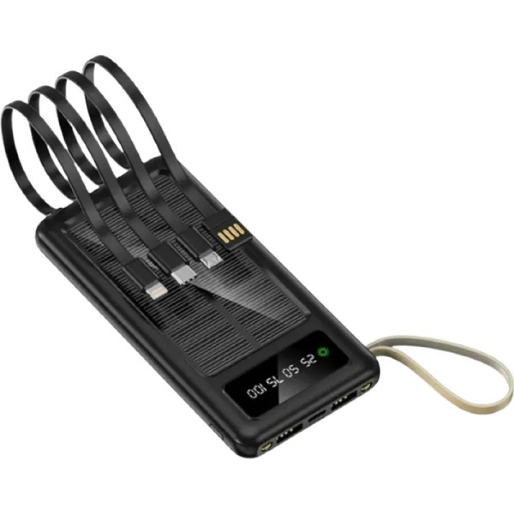 Xira 10.000 mAh Güneş Enerjili LED Işıklı Powerbank Şarj Aleti 4x USB Çıkışlı Mikro Typ-C - Siyah Taşınabilir Şarj Cihazı - Powerbank Fiyatı