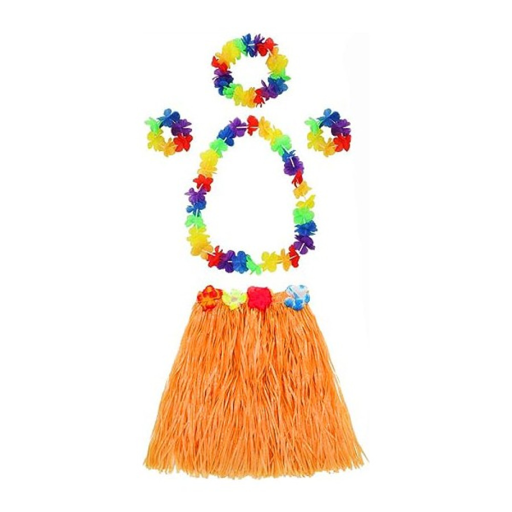 XMARKETTR Yetişkin ve Çocuk Uyumlu Luau Aloha Hawaii Turuncu Etek ve Renkli Kolye Taç 2 Adet Bileklik Seti - STANDART Gümüş Kolye Fiyatı