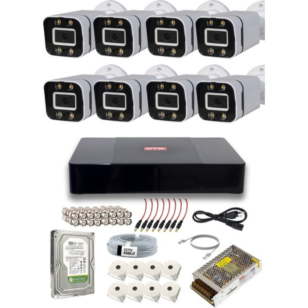 Xmeye Gece Renkli 8 Kameralı 4 Warm LED 5mp Lensli 1080P Fullhd Kamera Seti Güvenlik Kameraları Fiyatı