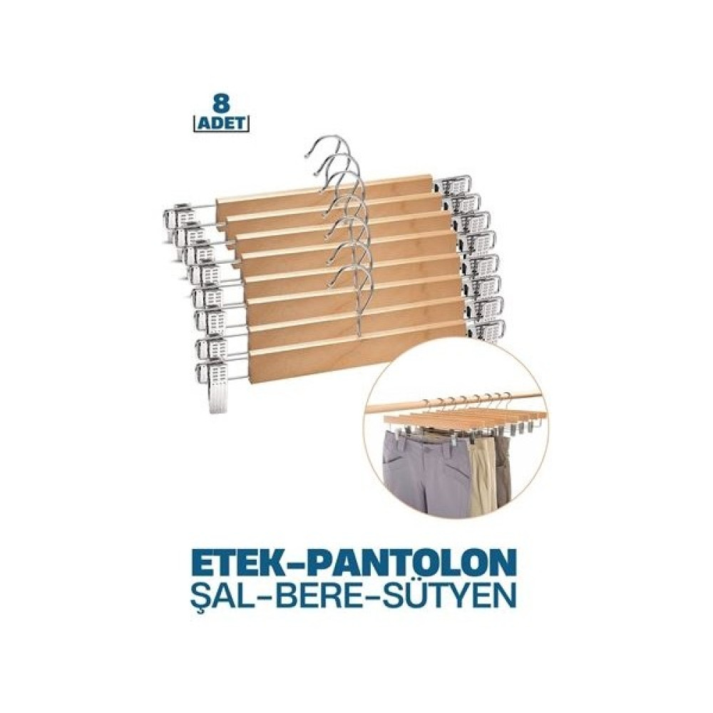 XML Dünyası Etek Pantolon Eşarp Kıskaçlı Askı 8 Adet Ahşap 719305 Vestiyer Fiyatı
