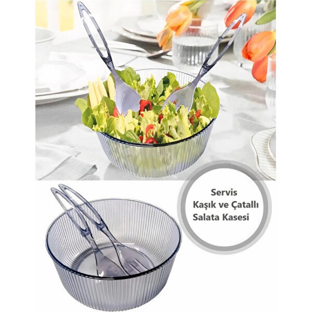 XML Evreni Akrilik, Yuvarlak, Servis Kaşığı ve Çatallı Salata Kasesi Servis Sunum Tabağı 23 cm Kase Fiyatı