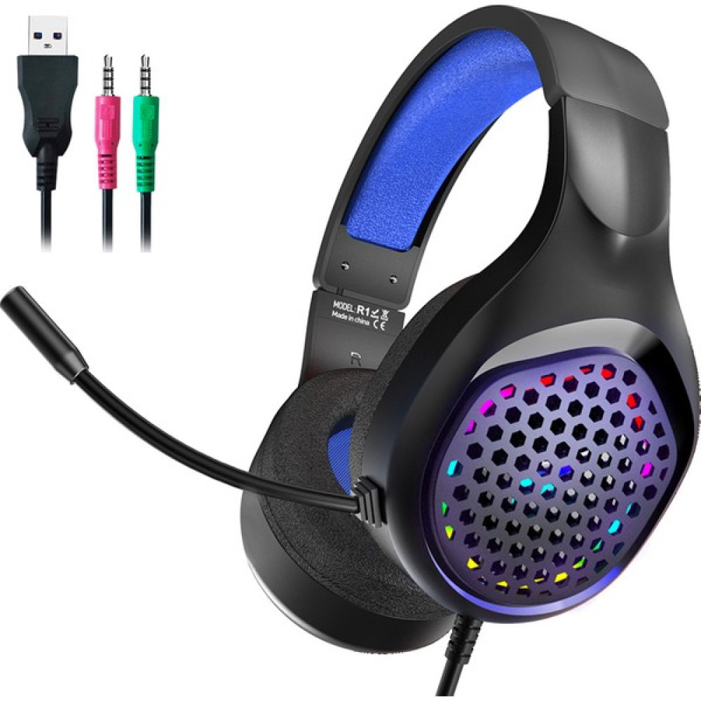 Xmowi R1 Gaming Mikrofonlu Rgb Oyuncu Kulaklığı Pc- Dizüstü ve Ps4 AL-34551 Siyah - Mavi Kulak Üstü Kulaklık Fiyatı