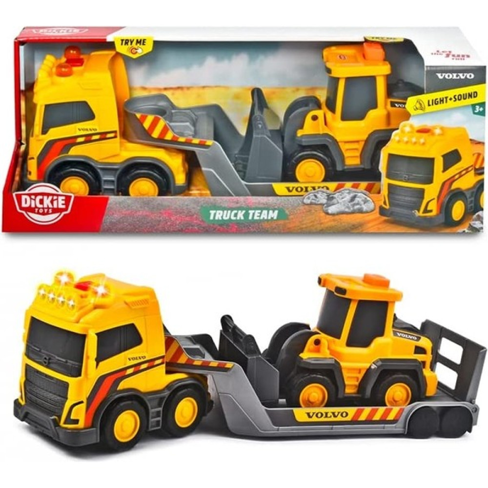 Xnews , 203725008, Volvo Kamyon Ekibi, Römorklu Kamyon 32 Cm, Tekerlekli Yükleyici 9 Cm, Şantiye, Kürekli, Tır, Işık ve Ses Efektli, Volvo Truck Team Oyuncak Araç Fiyatı
