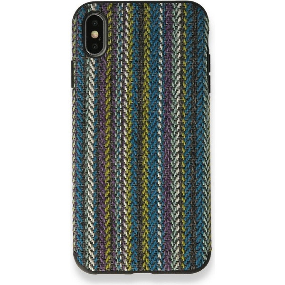 Xnews iPhone Xs Max Kılıf Ottoman Kumaş Silikon - Mavi Örgü Cep Telefonu Kılıfı Fiyatı