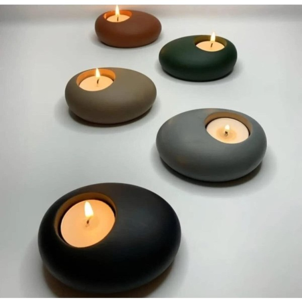 Xnewst 04%100 Beton El Yapımı Dekoratif Oval 5’li Beton Tealight Mumluk Seti, Tonları, 8.5X6CM - 0 - Bej Şamdan Fiyatı