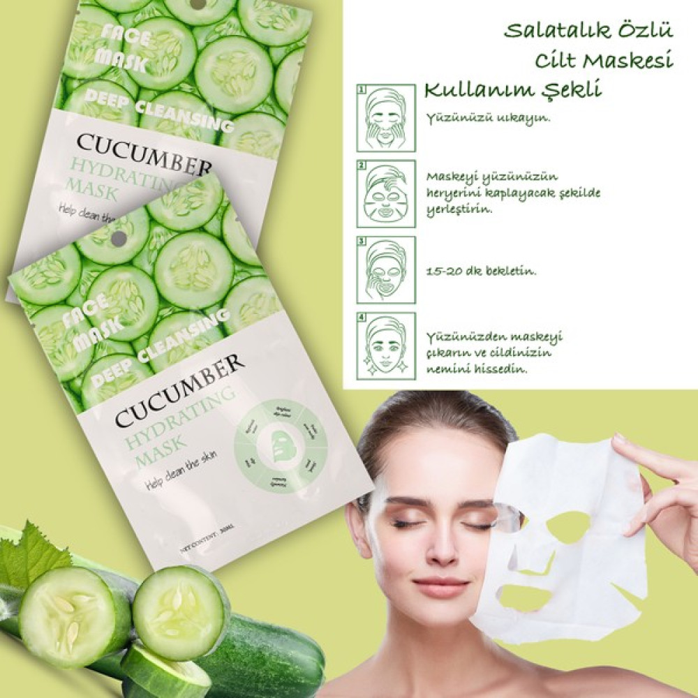 Xolo 5 Adet Salatalık Özlü Nemlendirici Yüz Bakım Maskesi Cucumber Face Mask XLM359 Maskeler Fiyatı