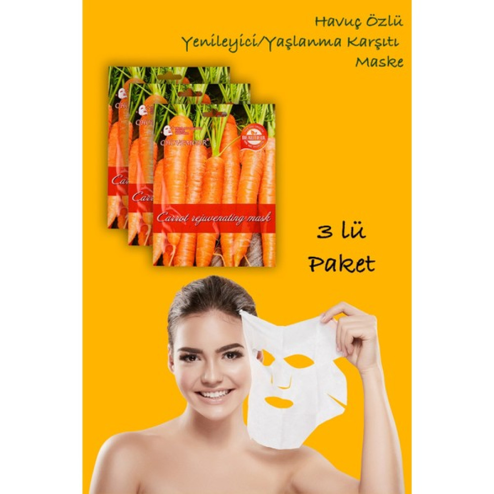 Xolotex 3 Adet Havuçlu Gençleştirici Maske +30 Daucus Carota Sativa Özü Yüz Bakım Maskesi Xlm98 Maskeler Fiyatı