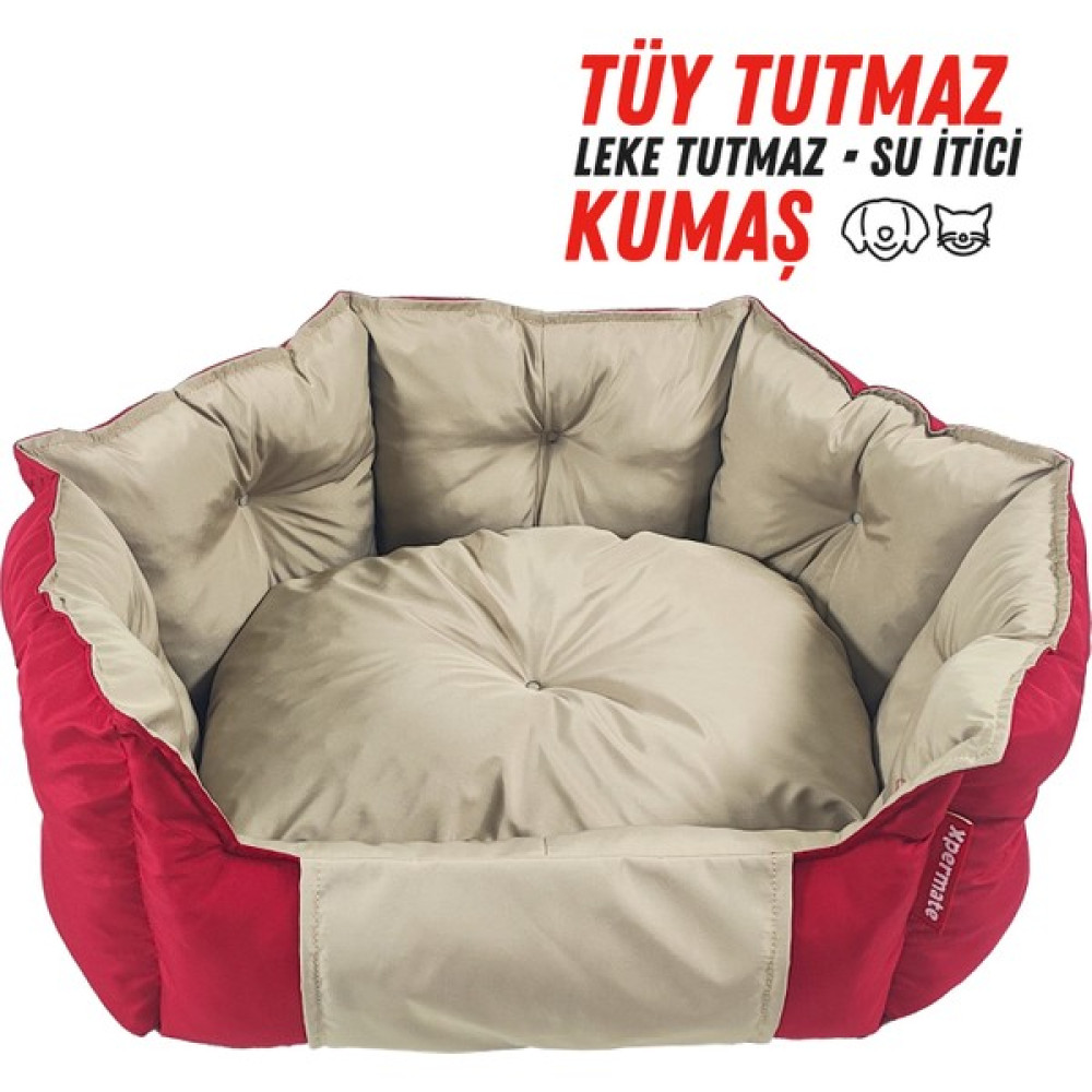 Xpermate Biscuit Kedi Yatağı ve Köpek Yatağı ,Tüy Tutmaz Kumaş, Su Itici Kumaş 60X55X28 Kırmızı Bej - Kırmızı - Bej - 60 x 55 x 28 cm Evcil Hayvan Ürünleri Fiyatı