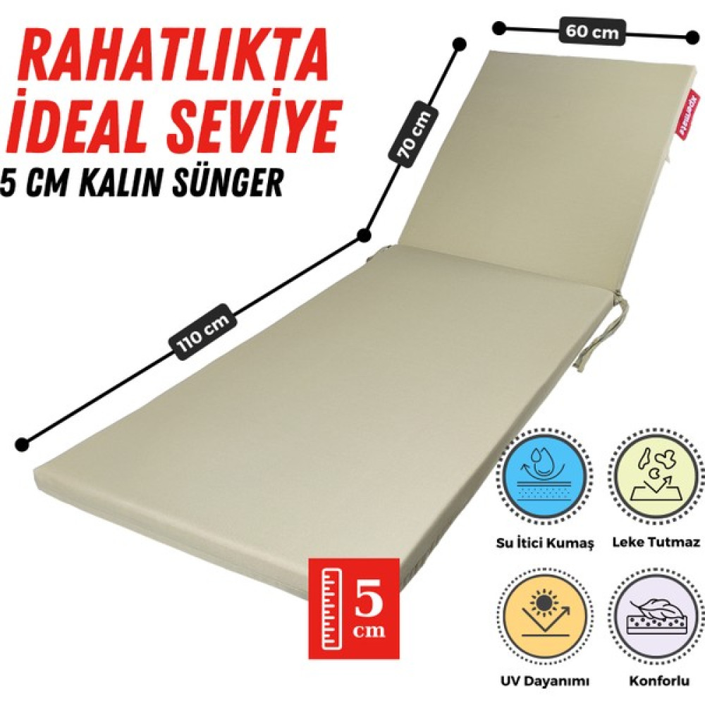 Xpermate Fermuarlı Şezlong Minderi Su Geçirmez Kumaş Katlanır Şezlong Minderi Katlanabilir Plaj Minderi 60X180X5 - Bej Şezlong Fiyatı