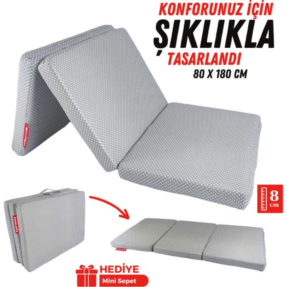 Xpermate Katlanır Sünger Yatak, Yer Yatağı, Katlanır Yer Minderi, Katlanır Sünger, Misafir Yatağı 80X180X8 Gri Puantiyeli - 80 x 180 x 8 cm Yatak Fiyatı