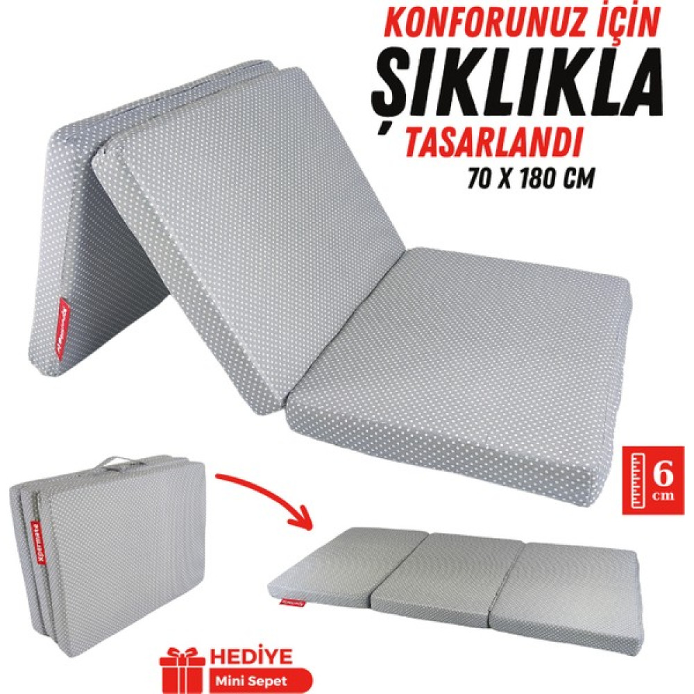 Xpermate Katlanır Sünger Yatak, Yer Yatağı, Katlanır Yer Minderi, Katlanır Yatak, Misafir Yatağı 70x180x6 Gri Puantiyeli - 70 x 180 x 6 cm Yatak Fiyatı