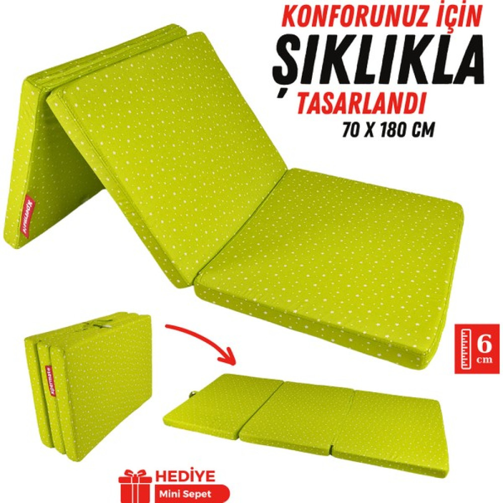 Xpermate Katlanır Sünger Yatak, Yer Yatağı, Katlanır Yer Minderi, Katlanır Yatak, Misafir Yatağı 70x180x6 Yeşil - 70 x 180 x 6 cm Yatak Fiyatı