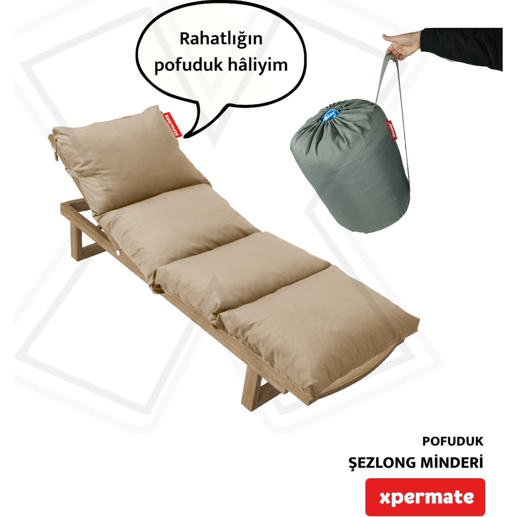 Xpermate Pofuduk Şezlong Minderi Çantalı 60X180X12CM Su Itici,katlanır,uv Güneş Dayanımı, Fermuar, Bej Şezlong Fiyatı